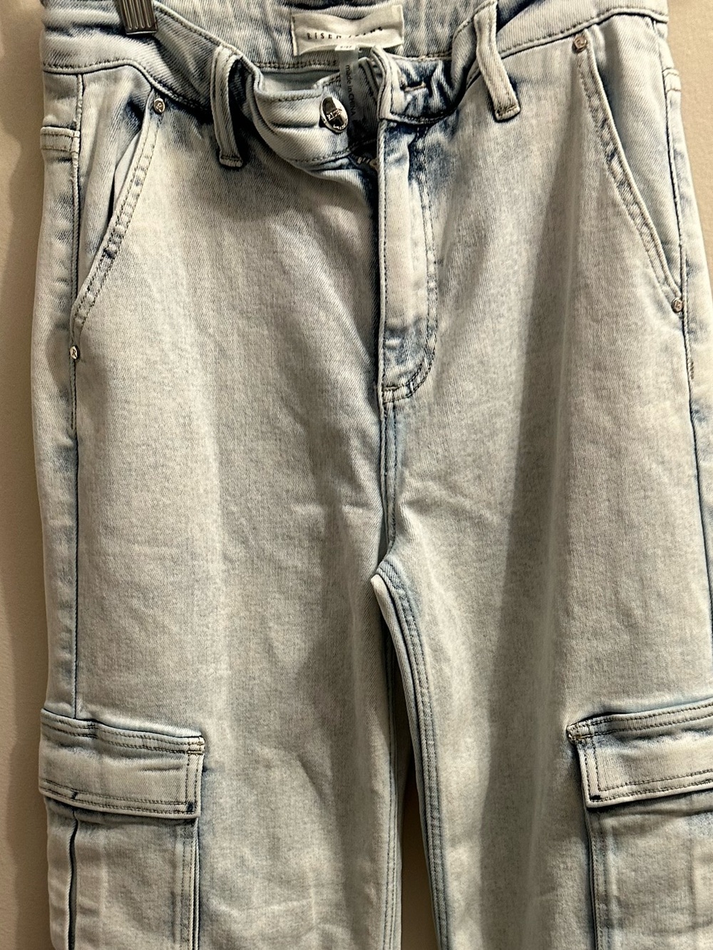 #301 Washed Light Blue Wide-Leg Cargo Jeans for Women